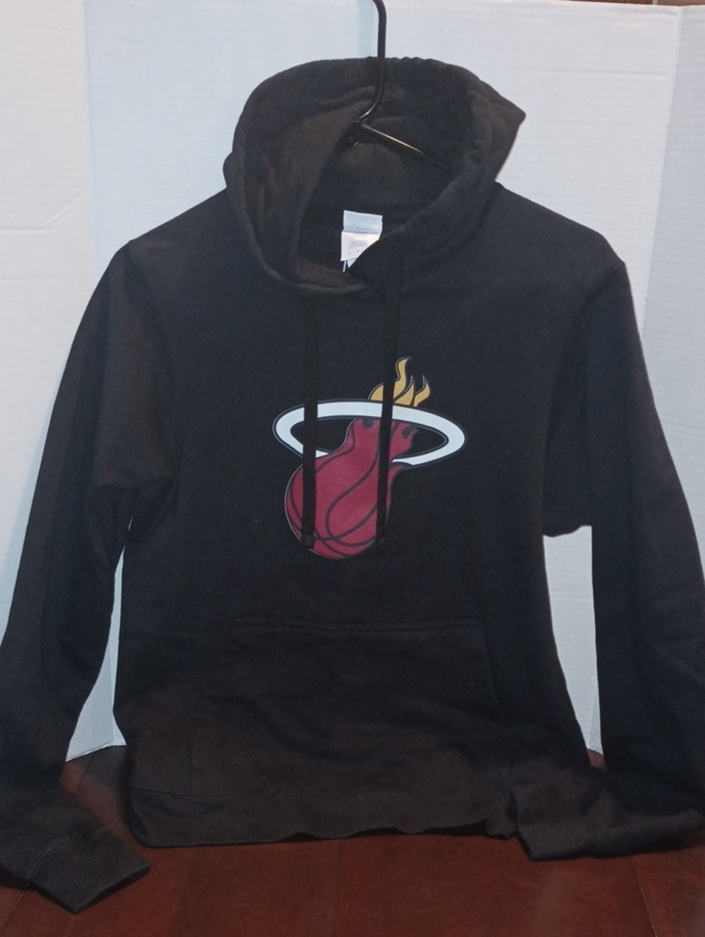 Black Miami Heat Pullover Hoodie with Flaming Basketball Logo